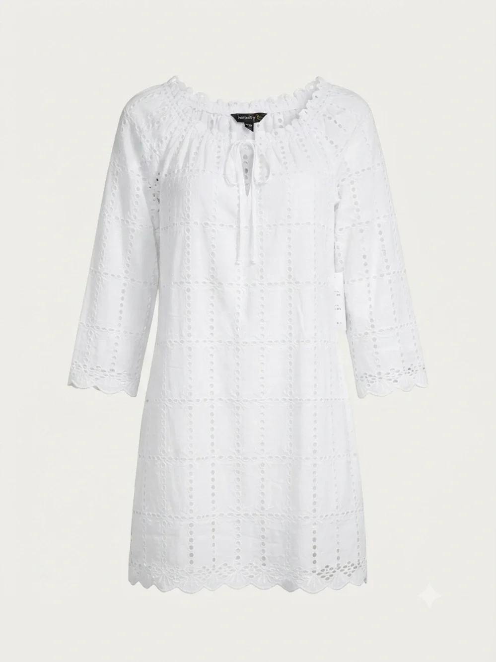 White Eyelet 100% Cotton Tie-Neck Swim Coverup